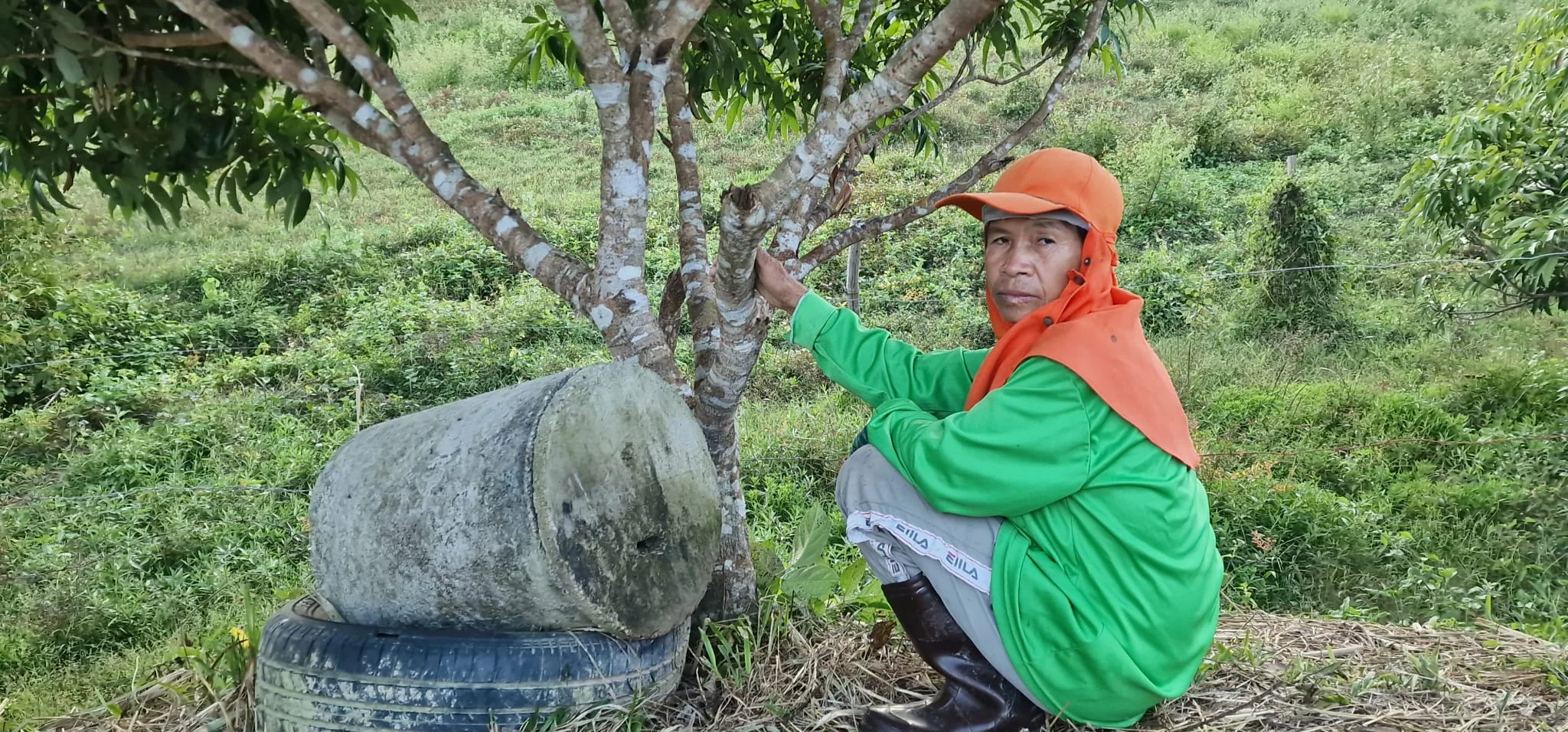 Local Thai worker helping with beekeeping activities